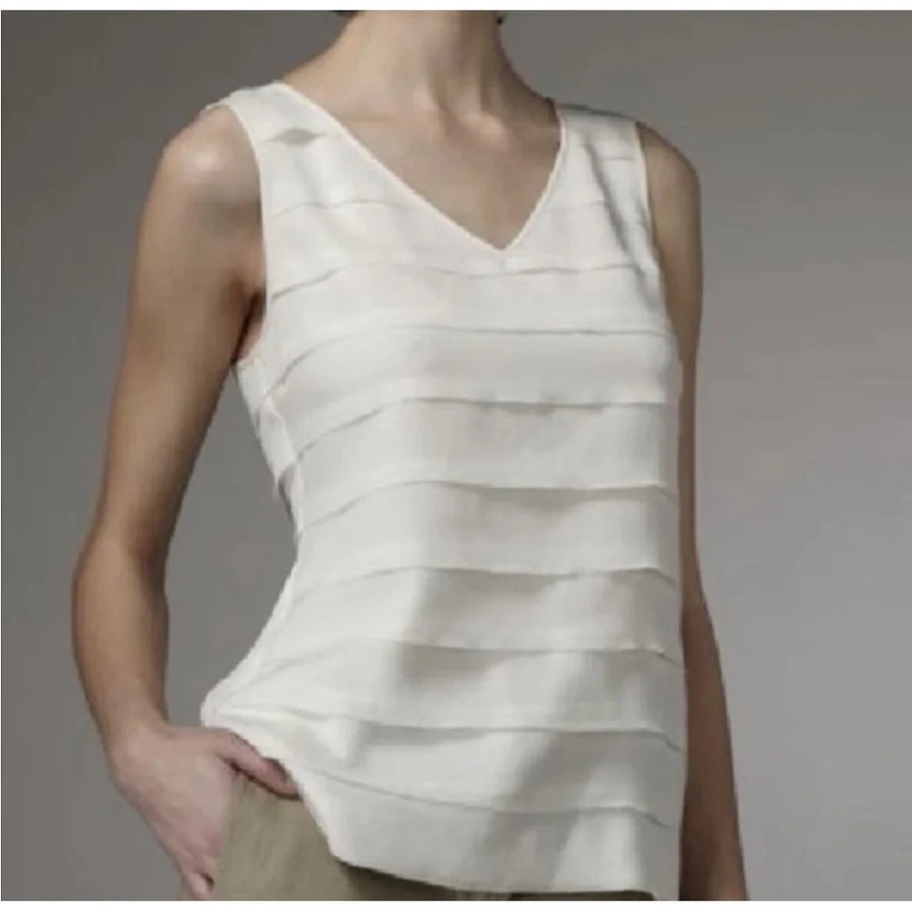 Tory Burch layered silk sleeveless top cream size 12